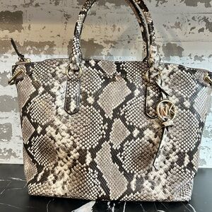 Michael Kors Black and Cream Snake Print Tote